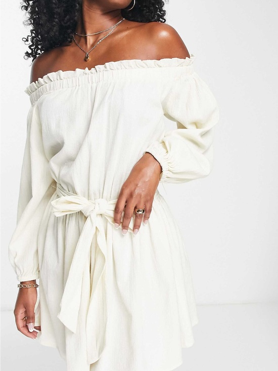 Dresses & Skirts - ASOS DESIGN off shoulder super crinkle beach mini dress in natural